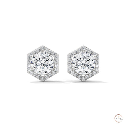 0.22 CT. Hexagon Halo Lab Diamond Stud Earrings