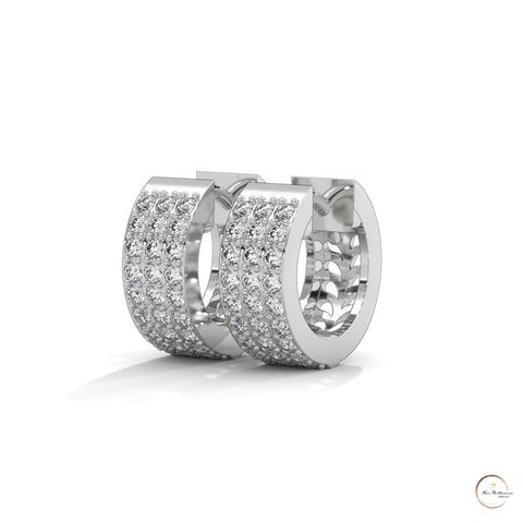 0.70 CT. Triple Row Diamond Hoop Earrings