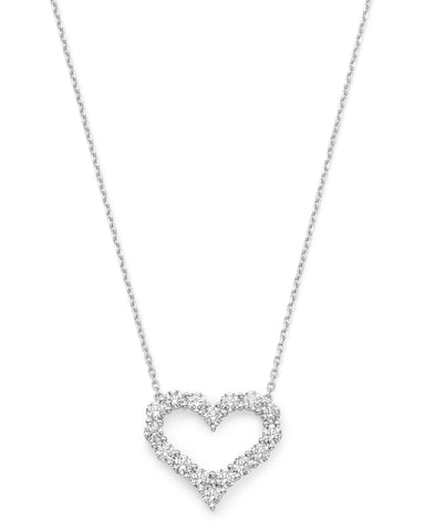 14K gold heart-shaped diamond necklace with sparkling pavé-set diamonds, elegantly crafted for timeless beauty.