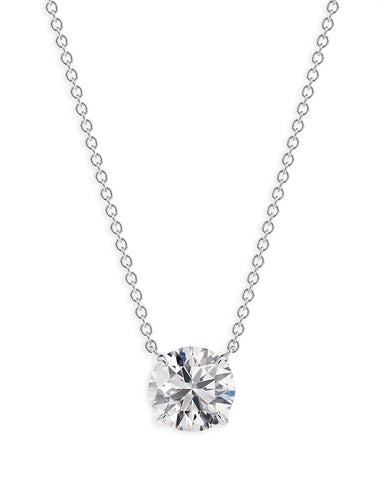 14K gold solitaire diamond pendant necklace with a lab-grown diamond in a classic prong setting on a delicate chain.

