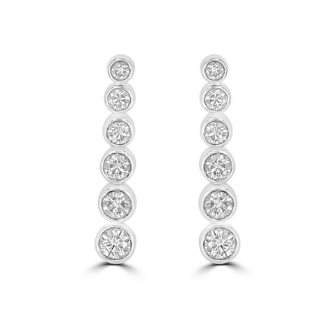 14K gold drop earrings with bezel-set round lab-grown diamonds in vertical line design