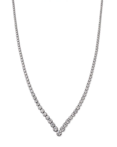 14K White Gold Chevron Lab Diamond 18 inch Eternity Necklace