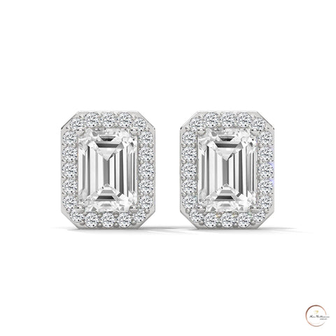 1.05 CT. Emerald-Cut Diamond Halo Stud Earrings