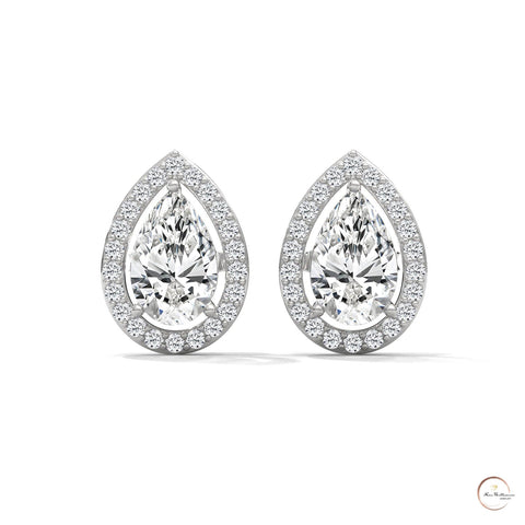 1.09 CT. Pear Diamond Halo Stud Earrings
