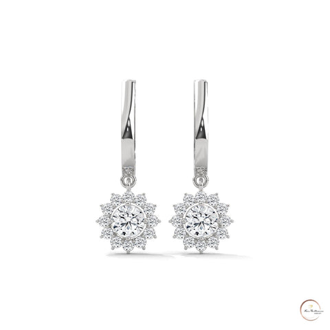 1.10 CT. Diamond Sunburst Drop Earrings