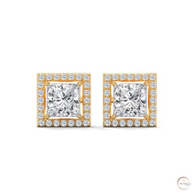 1.30 CT. Princess-Cut Diamond Halo Stud Earrings