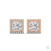 1.30 CT. Princess-Cut Diamond Halo Stud Earrings