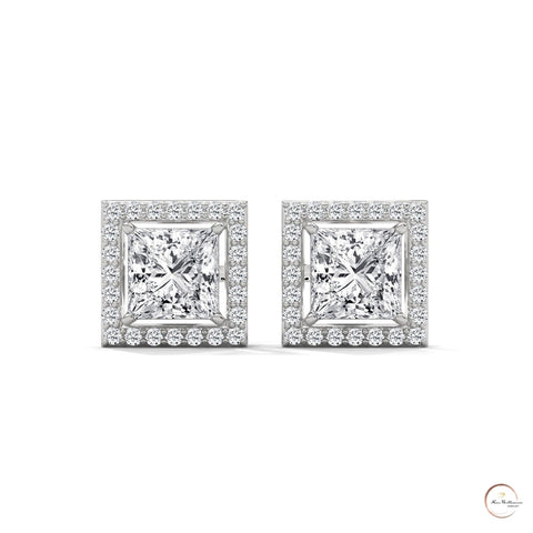 1.30 CT. Princess-Cut Diamond Halo Stud Earrings