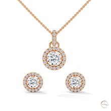 1.40 CT. Halo Diamond Pendant & Studs Set