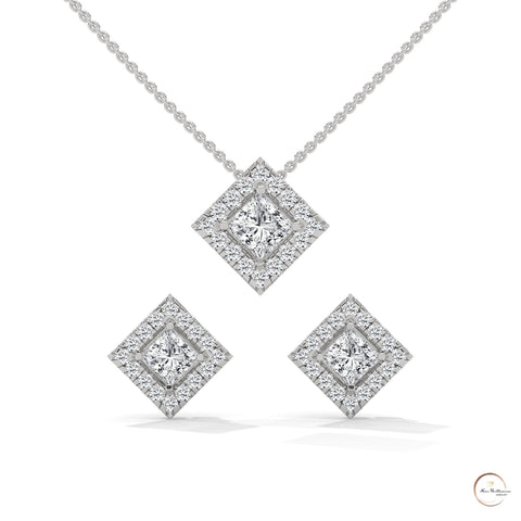 1.60 CT. Princess Halo Diamond Earrings
