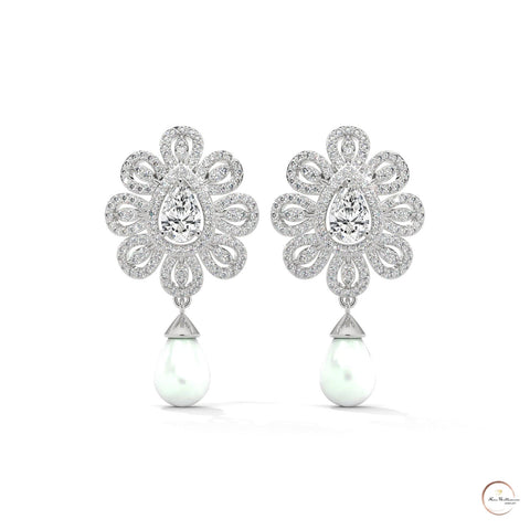1.70 CT. Diamond & Pearl Teardrop Earrings