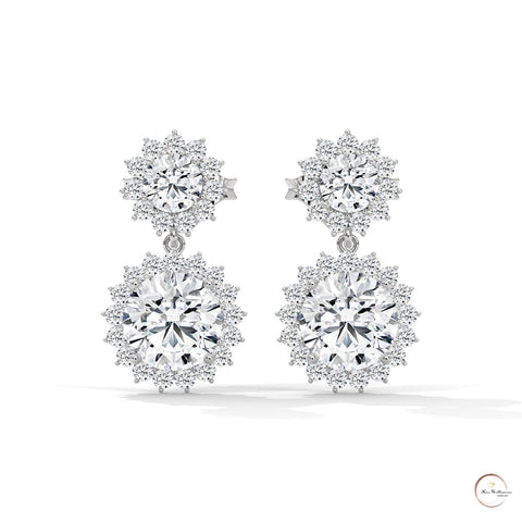 1.75 CT. Double Halo Diamond Drop Earrings