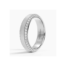 Elegant 14K gold eternity band with pavé-set diamonds and a brushed gold center. A sophisticated men’s or women’s wedding band with heirloom-quality craftsmanship.

