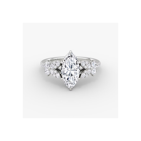 Elegant 14K gold diamond ring with a stunning marquise-cut center stone, surrounded by pavé-set accent diamonds in a timeless and luxurious design.