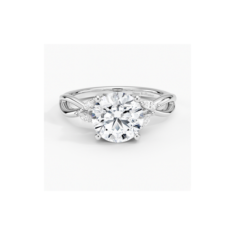 14K white gold diamond ring with twisted band design, oval-cut lab-grown diamond, and pavé-set accent stones. Elegant bridal and fine jewelry.