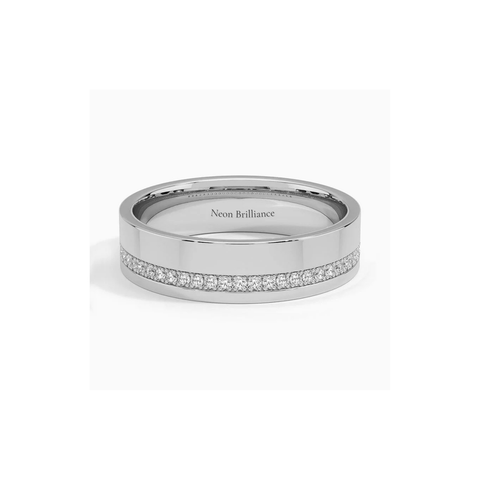 Men’s 14K gold diamond wedding band with a sleek channel-set row of lab-grown diamonds, offering a modern, luxurious, and timeless look.