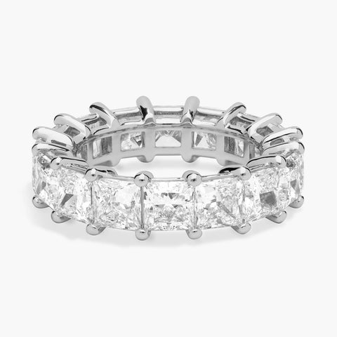 14K white gold eternity ring with radiant-cut lab-grown diamonds