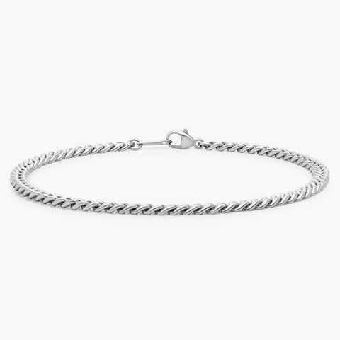 14K Gold Curb Chain Bracelet for Men in White Gold Finish with Lobster Clasp