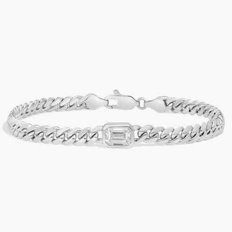14K Gold Cuban Bracelet with Emerald Cut Lab Diamond 2 mm