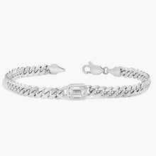 14K Gold Cuban Bracelet with Emerald Cut Lab Diamond 2 mm