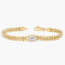 14K Gold Cuban Bracelet with Emerald Cut Lab Diamond 2 mm