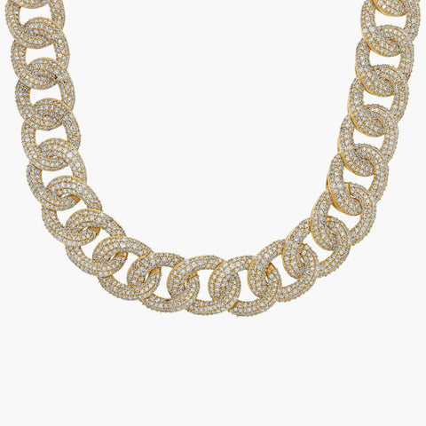 14K Yellow Gold Diamond Cuban Link Necklace with Pavé-Set Diamonds