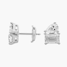 14K Gold Emerald & Pear Lab Diamond Stud Earrings