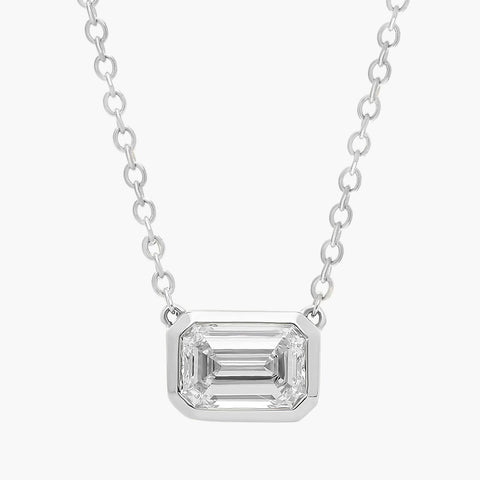 14K gold necklace featuring an emerald-cut lab-grown diamond pendant on a delicate chain