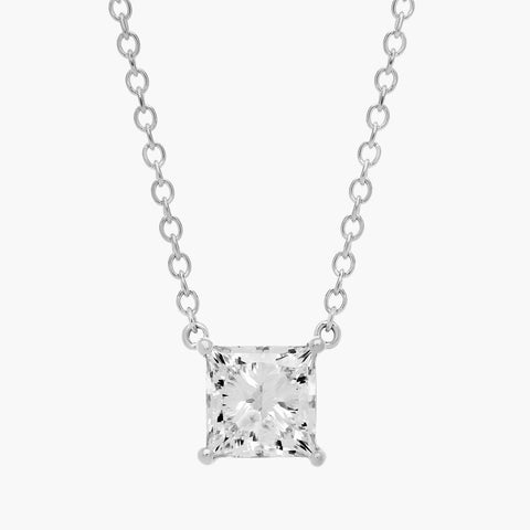Princess-cut diamond solitaire pendant necklace in 14K white gold on a fine chain