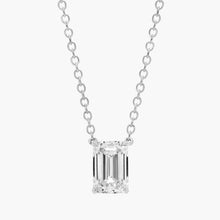 14K white gold emerald-cut diamond pendant necklace with a minimalist fine chain