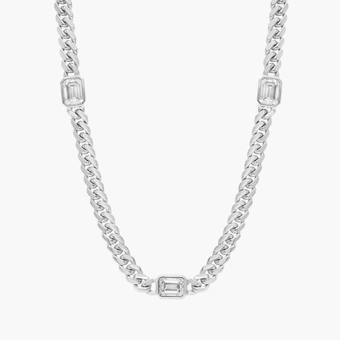 14K Gold Trio Lab Diamond Cuban Link Chain Necklace for Men and Women