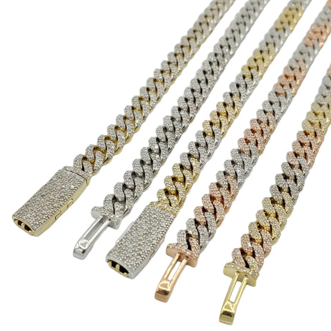 14K Gold 7mm Iced Out Diamond Miami Cuban Chain in Tri-Tone